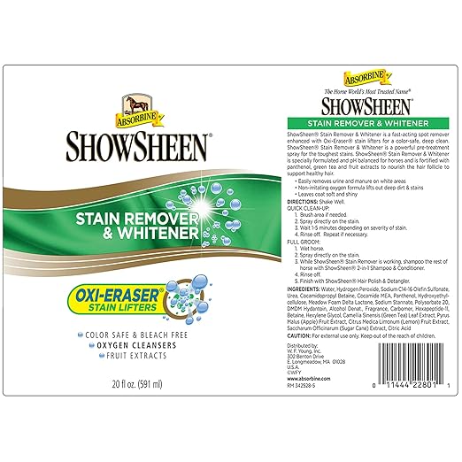Absorbine ShowSheen Stain Remover & Horse Whitener, Oxi-Eraser Stain Lifters, 20oz-PawvioPets