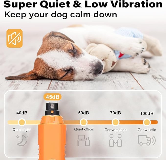 Dog Nail Grinder 5-Speed Upgrade - Professional Rechargeable pet Nail Trimmer with 2 LED Lights Ultra Quiet and Low Vibration Providing Painless Beauty for Large Medium and Small Dogs and Cats-PawvioPets