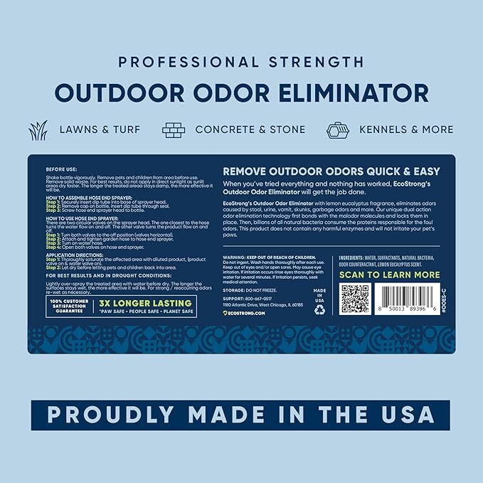 Eco Strong Outdoor Odor Eliminator Outside Dog Urine Enzyme Cleaner Powerful Pet, Cat, Animal Scent Deodorizer | Professional Strength for Yard, Turf, Kennels, Patios, Decks (128 oz W Sprayer)-PawvioPets
