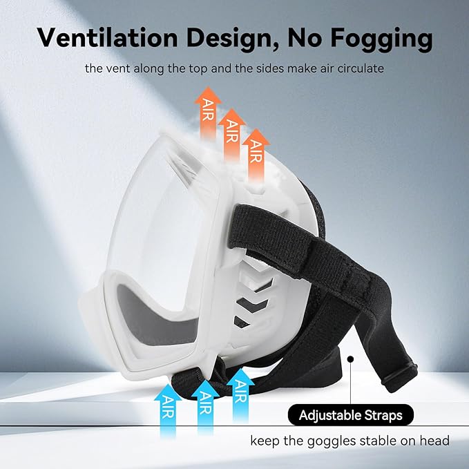 Dog Sunglasses UV Protection Clear Dog Goggles Windproof Glasses with Elastic Straps for Medium-Large Breed, White Frame + Clear Lens-PawvioPets