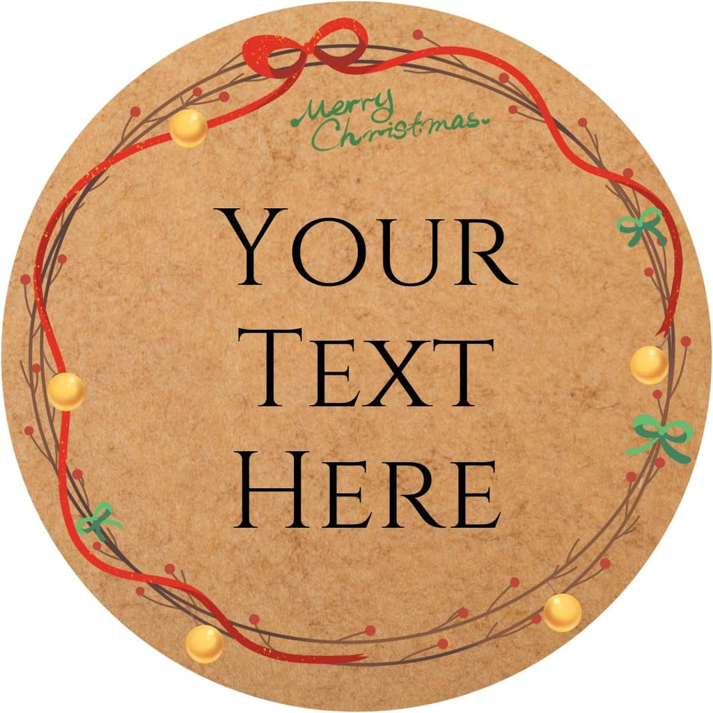 100-1000pcs Custom Stickers Merry Christmas Stickers Personalized Labels Adhesive Xmas Decorative Envelope Seals Stickers for Cards Gift Boxes (Round Kraft -8)