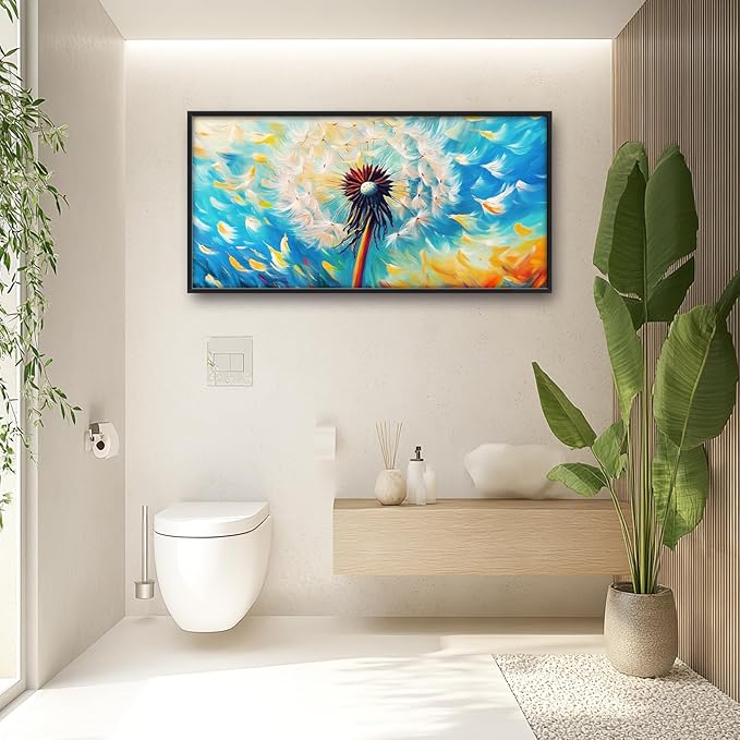 Extra Large Abstract Dandelion Framed Wall Art for Living Room,Oversized Colorful Dandelion Flower Pictures Wall Decor,Blue Canvas Print Painting Modern Artwork Bedroom Office Bathroom 60L" x 30W"-PawvioPets