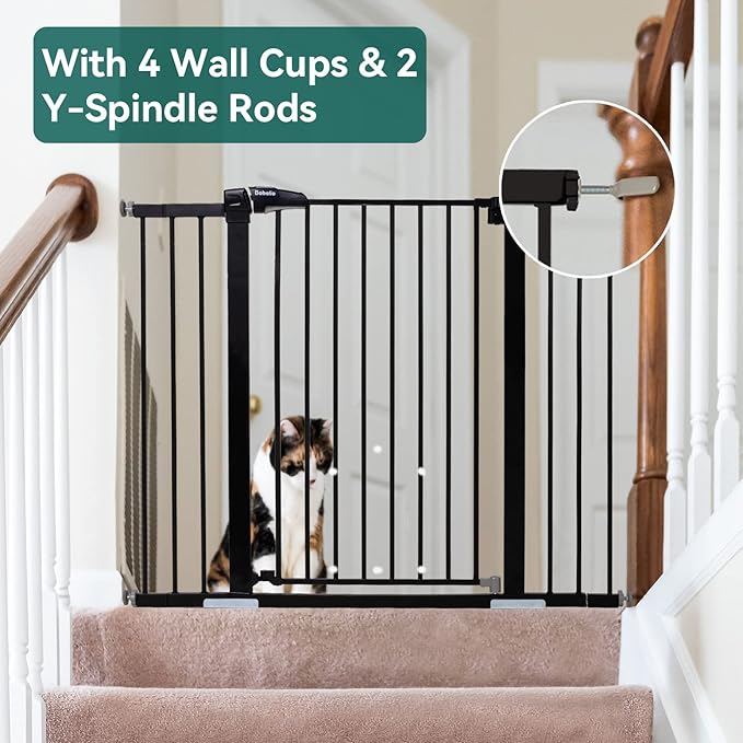 BABELIO 36" Tall Baby Gate, 29-48" Auto-Close & Pressure Mounted, Black Steel Dog Gate for Stairs & Doorways-PawvioPets