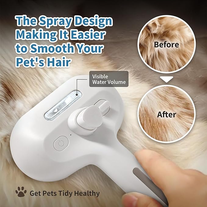 3 In 1 Self Cleaning Steamy Pet Brush - Anti-Static, Grooming Tool for Long and Short Hair Pets, Removes Loose Hair and Reduces Shedding, White-PawvioPets