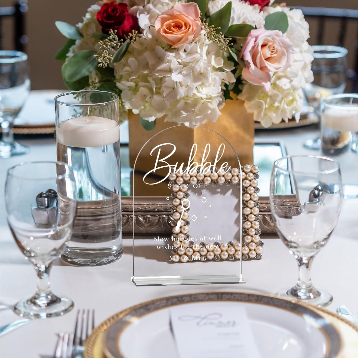 Acrylic Wedding Sign Wedding Signs for Ceremony Bubble Send Off Sign for Wedding Modern Calligraphy Arch Acrylic Table Top Sign for Wedding Reception and Event Party Table