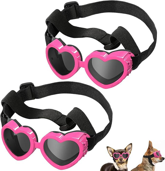 2 Pack Small Dog Sunglasses UV Protection Goggles Eye Wear Protection with Adjustable Strap Doggy Heart Shape Anti-Fog Sunglasses for Pet Dogs Sun Glasses Doggie Windproof Glasses, Pink-PawvioPets