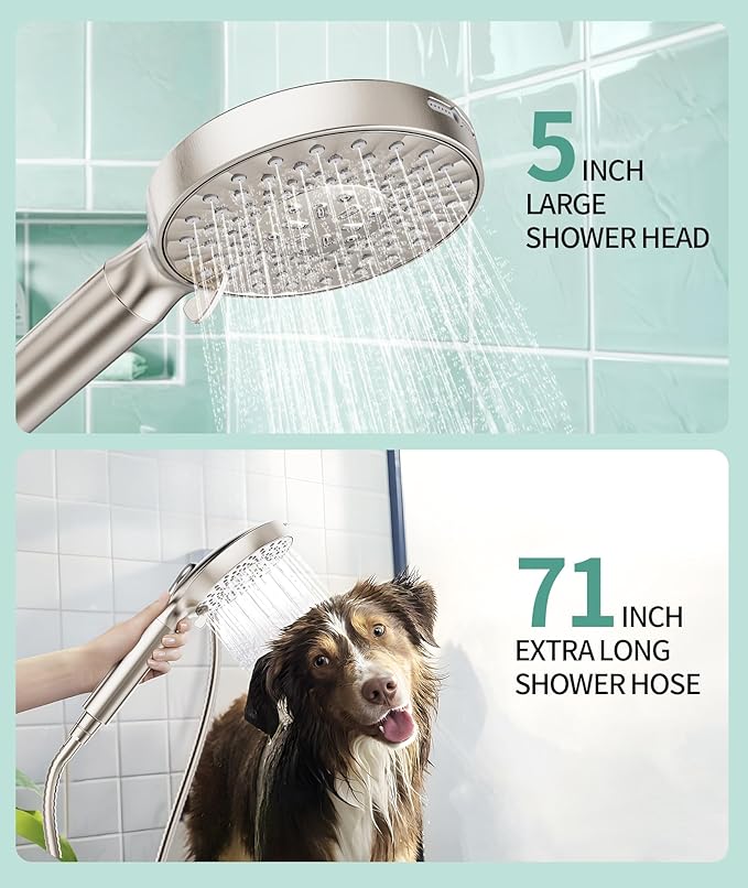 Filtered Shower Head with Handheld, High Pressure 9 Spray Mode Brushed Nickel Showerhead with Filters, detachable shower head,Water Softener Filters Beads for Hard Water - Remove Chlorine-PawvioPets