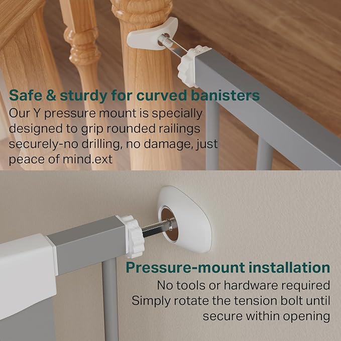 Cumbor 29.7"-40.6" Baby Gate for Stairs, Mom's Choice Awards Winner-Dog Gates for Doorways, Pressure Mounted Auto-Close Pet Gates for Dogs Indoor, Safety Child Gate with Easy Walk Thru Door, Gray-PawvioPets