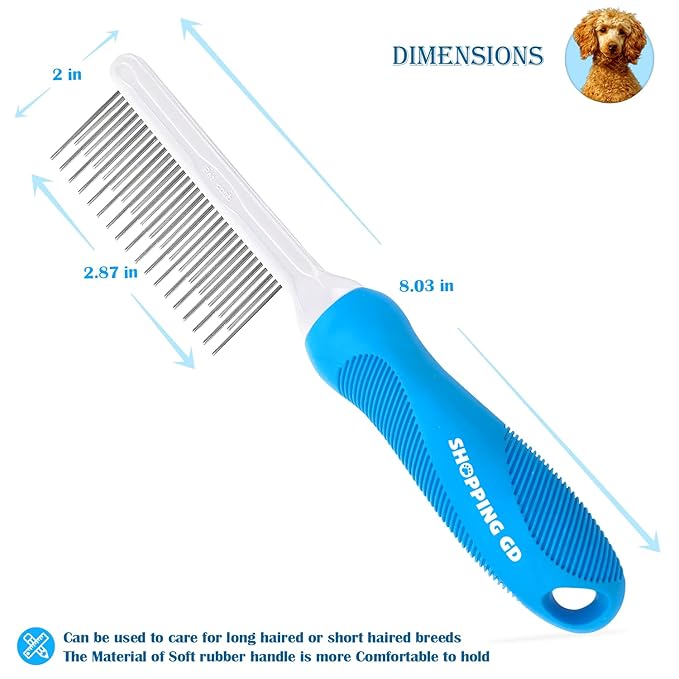 Detangling Pet Grooming Comb for Dogs & Cats with Long & Short Stainless Steel Metal Teeth for Removing Tangles and Knots - Dematting Brush to Detangle Matted Hair-PawvioPets