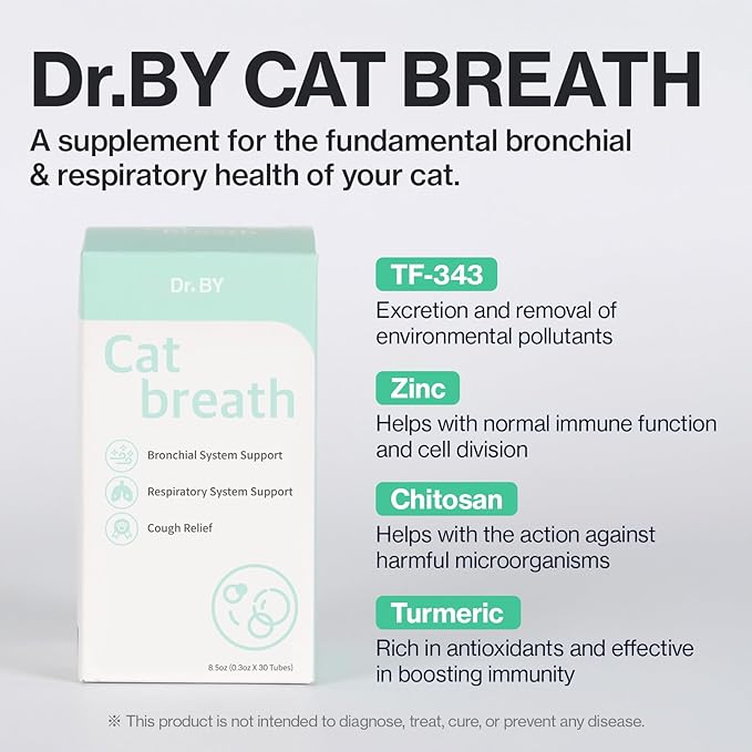 Dr.by Cat Breath Bronchial Supplements Cat Sneezing Treatment Asthma Cold Cough Nose Relief Respiratory&Immune Support with TF-343-30 lickable Formula Individually Packaged, Chicken (3 Packs (25.5OZ))-PawvioPets