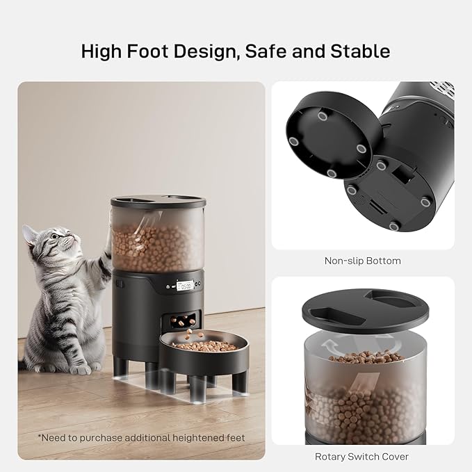 Automatic Cat Feeder: 3L Auto Food Dispenser with Timed Feeding| 6 Meal Programmable& 1-20 Portion Precise Control- Easy to Clean for Cat Indoor| Desiccant Keep Food Fresh with Staiess Bowl-PawvioPets