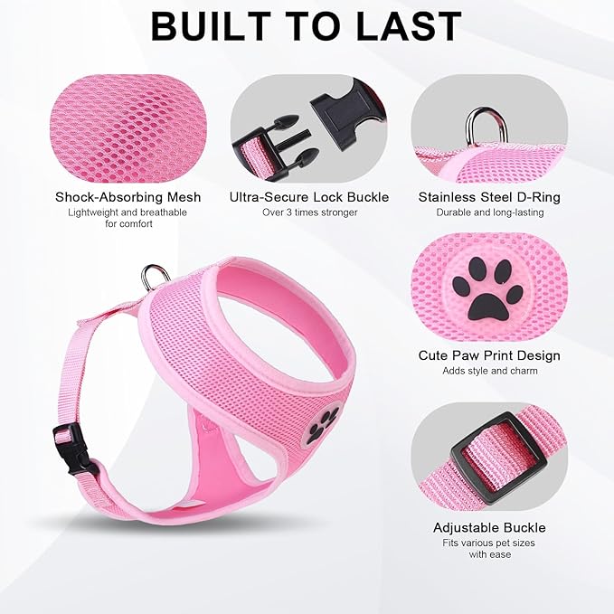 BINGPET No Pull Dog Harness,Soft Mesh Breathable All Weather Vest Harness,Safety Protection Design Durable Adjustable Step-in Easy Walk Dog Harness for Small Medium Large Dogs(LightPink,L)-PawvioPets