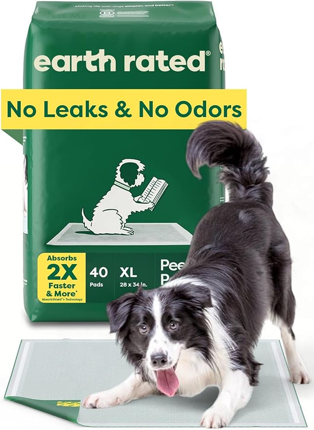 Earth Rated Max Absorbency Puppy Pee Pads for Dogs Absorbs 2X Faster & 2X More, Leak-Proof Odor-Free Potty Training Wee Wee Pad, Unscented, XL, 28” x 34”, 40 Count-PawvioPets