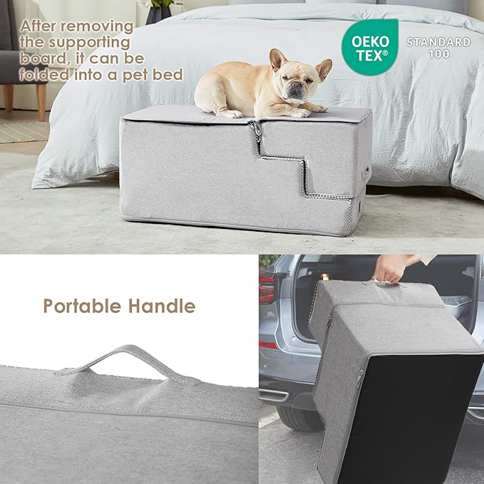 EHEYCIGA Dog Stairs for High Bed 22.5" H, 5-Step Dog Steps for Bed, Pet Steps for Small Dogs and Cats, Non-Slip Balanced Pet Ramp Indoor, Light Grey-PawvioPets