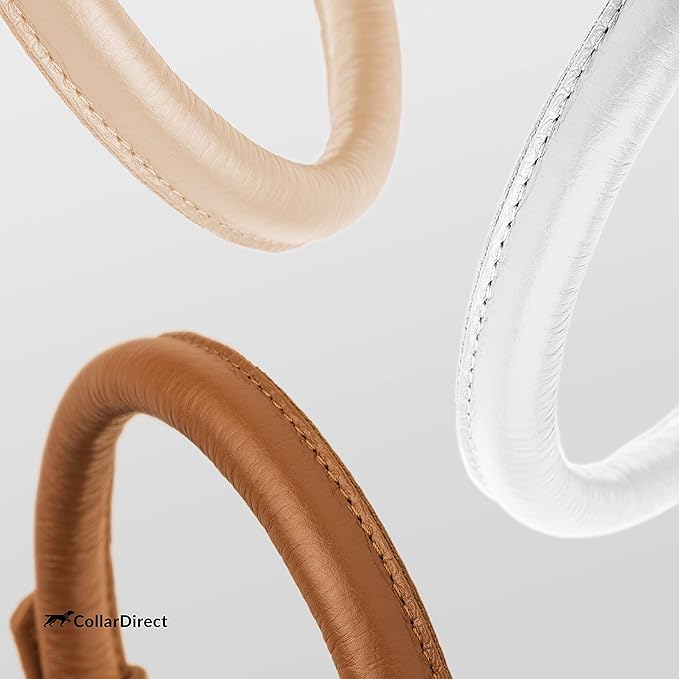 CollarDirect Rolled Leather Dog Collar, Soft Padded Round Puppy Collar, Handmade Genuine Leather Collar Dog Small Large Cat Collars 13 Colors (18-22 Inch, Beige Textured)-PawvioPets