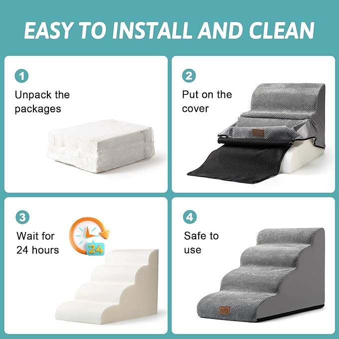 Dog Stairs for Small Dog 22.6" H, Curved Pet Step for Puppy, Older Cat, Medium Pet Ramp for High Bed, Ladder with High Density Foam, Durable, 5 Step, 15.7x33x22.6 inch, Grey-PawvioPets