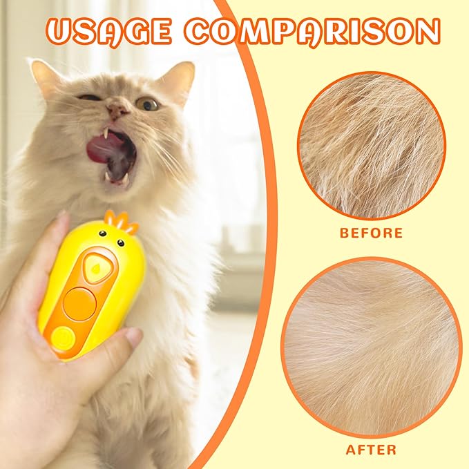 3-in-1 Rechargeable Steam Brush for Cats & Dogs - Anti-Static Spray Pet Grooming Brush with Warm Mist Massage, Hair Shedding Control, Detangling Comb & Cleaning Tool for Effective Deshedding-PawvioPets