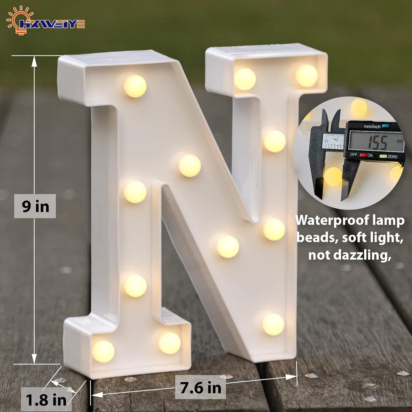 HXWEIYE LED Marquee Letters Lights Sign N, 26 Alphabet 8.57 Inch Light Up Letter and Number 0-9 Number Warm White Led Letters for Bar Party Birthday Home Wedding Décor (9 * 7.6 * 1.8IN)