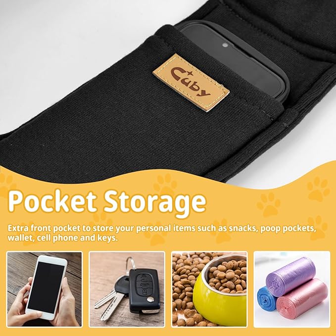 CUBY Dog and Cat Sling Carrier, Hand-Free Dog Carrier Slings with Adjustable Straps Pocker, Puppy Slings Carrier for Small Dogs Cats Outdoor Travel Bag(Black, M-Adjustable Strap)-PawvioPets