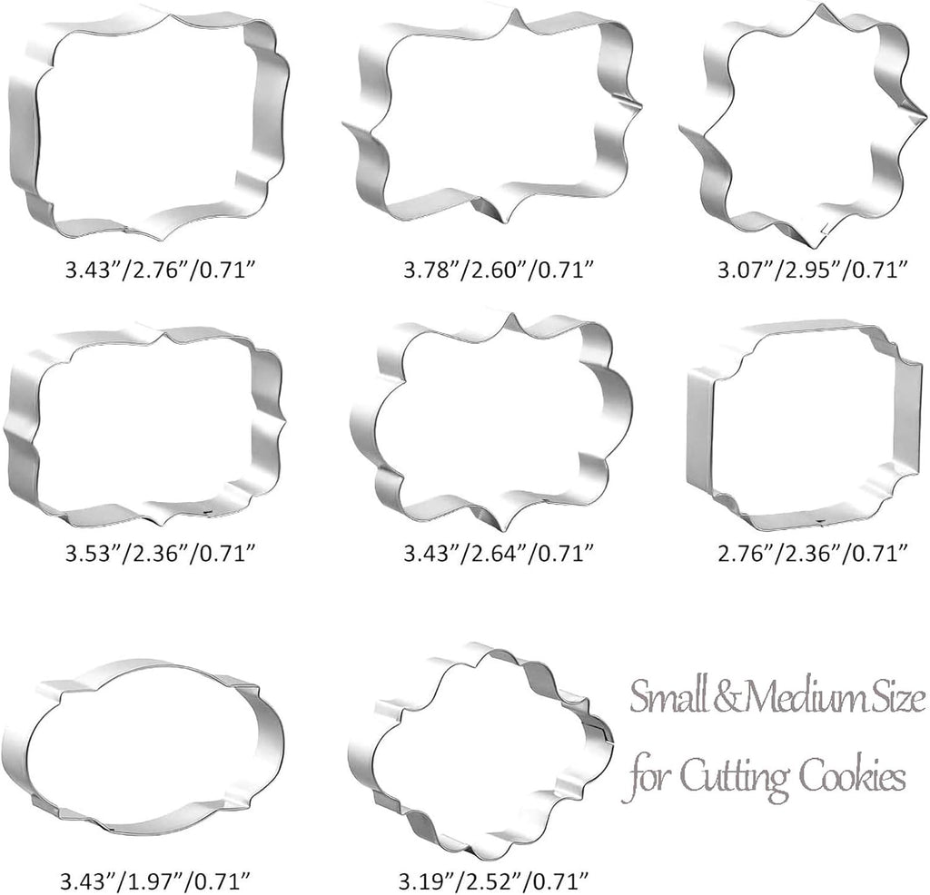 8 PCS Plaque Frame Cookie Cutters, Stainless Steel Plaque Plate Cookie Cutter Fondant Cake Decorating Tools for Birthday Wedding Baby Shower Christmas Cookies Fondant Decorations