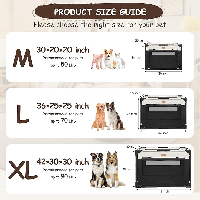 Dog Crate - Soft Pet Kennel for Dogs/Cats, 3-Door Breathable Travel Cage with Mesh Window, Portable Dog Kennel for Indoor & Outdoor, Black-XL-PawvioPets