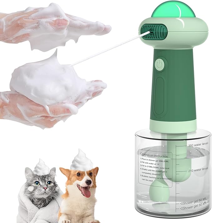 Dog Shampoo Dispenser, UFO Dog Shampoo Sprayer, Electric Foaming Shampoo Dispenser for Dog and Cat Washing, for Bathtub, Kitchen Sink, Bathroom Cleaning, Green-PawvioPets