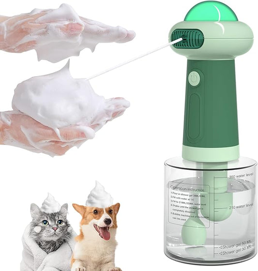 Dog Shampoo Dispenser, UFO Dog Shampoo Sprayer, Electric Foaming Shampoo Dispenser for Dog and Cat Washing, for Bathtub, Kitchen Sink, Bathroom Cleaning, Green-PawvioPets
