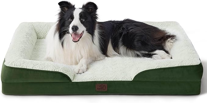 Bedsure Orthopedic Dog Beds Large Sized Dog - Washable Large Dog Cat Bed Waterproof, Comfort Dogs Couch Sofa with Washable Removable Cover, Pet Bed with Nonskid Bottom, Plush-Green, 35"-PawvioPets