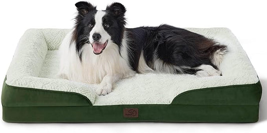 Bedsure Orthopedic Dog Beds Large Sized Dog - Washable Large Dog Cat Bed Waterproof, Comfort Dogs Couch Sofa with Washable Removable Cover, Pet Bed with Nonskid Bottom, Plush-Green, 35"-PawvioPets