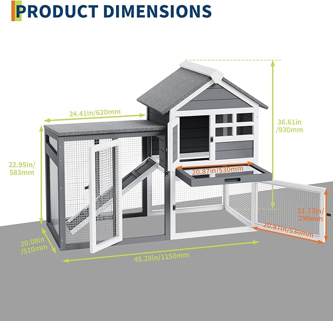 2-Tier Rabbit & Chicken House,Wooden Chicken Coop & Bunny Cage with Non-Slip Ramp, 4 Doors,Waterproof Roof & Pull-Out Tray,Outdoor/Indoor Pet Cage-PawvioPets