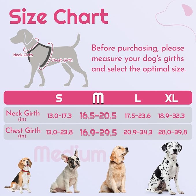 Eagloo Dog Harness Medium Sized, Easy Wearing with 3 Buckles, Adjustable No Pull Pet Harness with 2 Rings for Walking, No Chock Reflective Soft Padded Vest with Control Handle, Pink & Black, M-PawvioPets