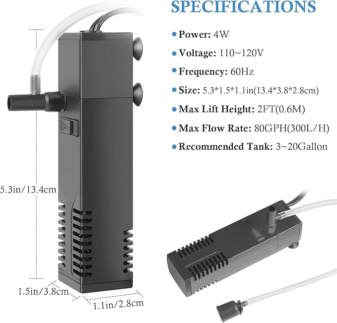 FEDOUR Submersible Aquarium Internal Filter, Filter with Water Pump for Fish Tank up to 35 Gallon (for 3-20 Gallon)-PawvioPets