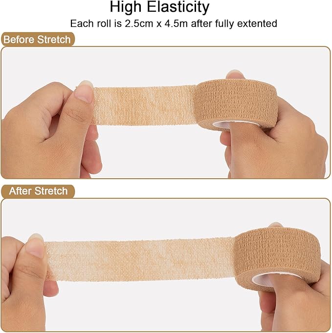 12 Pack Self Adhesive Bandage Wrap 1 Inch Cohesive Bandage Self Adherent Vet Wrap for Dog Pets Elastic Bandage Finger Tape Self Stick Wrap for First Aid Sports Athletic Tape (Mixed Colors)-PawvioPets