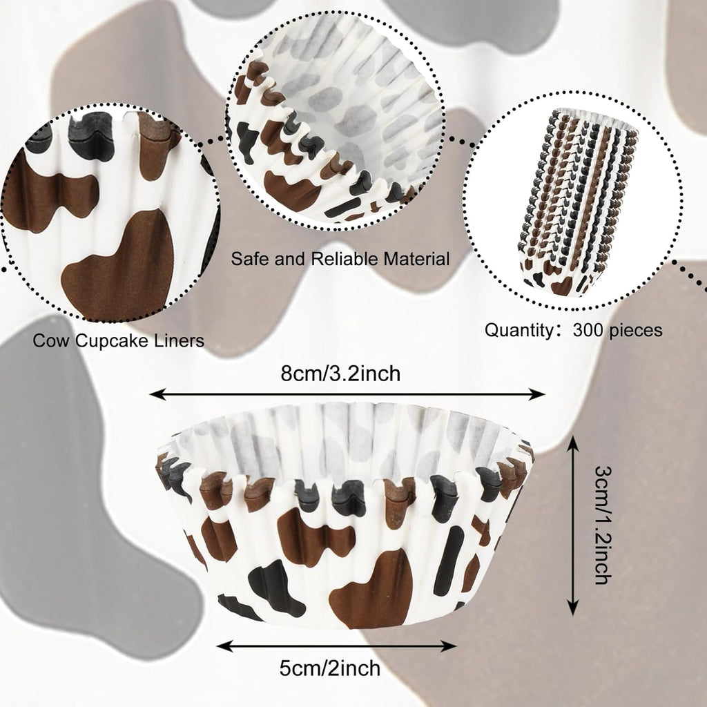 Whaline 300Pcs Cow Print Paper Baking Cups Black Brown Cupcake Liners Highland Cow Spot Muffin Liner Farm Animal Cake Paper Cups Storage Container for Party DIY Craft, 2x1.2 Inch