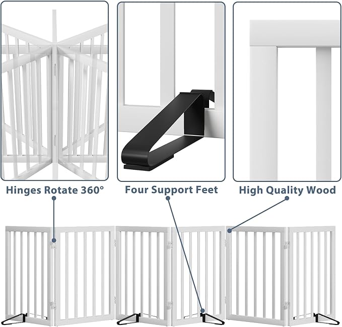Dog Gates for Doorways Extra Wide 110inches (9ft), Wooden Freestanding Pet Gates for Dogs with 4 Support Stands, Foldable Gates for Dogs Indoor-PawvioPets