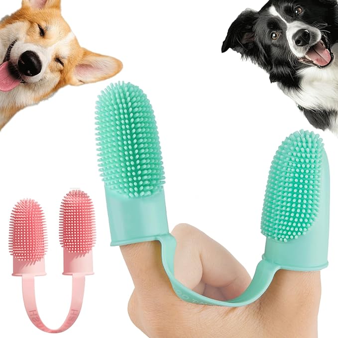 Dog Toothbrush, Dogs Tooth Brushing Kit, Cat Tooth Brush for Small to Large Dogs & Puppies, 2Pack Double Finger Toothbrush for Dog Teeth 360 Cleaning & Dental Care-PawvioPets