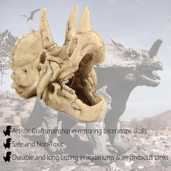 Fish Hideout Cave Dinosaur Animal Skull Reptile Ornament Halloween Décor for Terrarium Aquarium Large Decorations Betta Tarantula Snake Decor Bones-PawvioPets