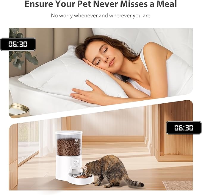 Automatic Cat Feeder: 4L Timed Cats Food Dispenser Programmable 1-6 Meal for Cat and Small Medium Dog- Auto Pet Feeder Dual Power Supply with Stainless Steel& | Detachable Washable White-PawvioPets