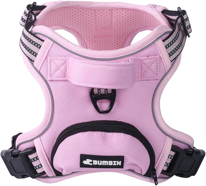 BUMBIN Dog Harness for Large Dogs, No Pull Adjustable No Choke Pet Vest with Dog Leash Fit Smart Reflective Pet Walking Harness for Training Easy Control Soft Handle Pink XL-PawvioPets