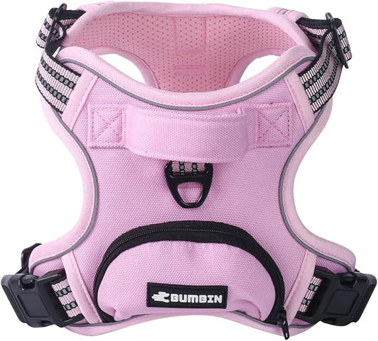 BUMBIN Dog Harness for Large Dogs, No Pull Adjustable No Choke Pet Vest with Dog Leash Fit Smart Reflective Pet Walking Harness for Training Easy Control Soft Handle Pink XL-PawvioPets