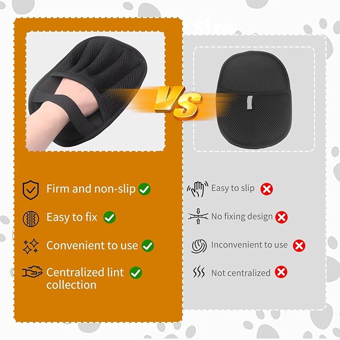 2PCS Electrostatic Pet Grooming Gloves, Reusable Hair Remover for Dog Cat Fur on Clothes Furniture Car Seat/Five Fingers/Black-PawvioPets