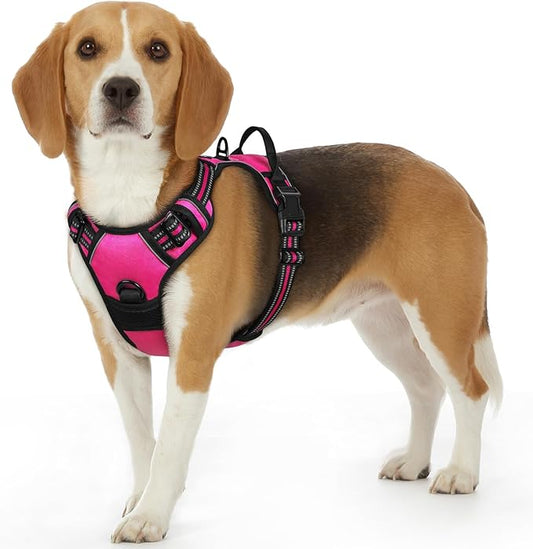 Eagloo Dog Harness Small Sized Dog, No Pull Service Vest with Reflective Strips and Control Handle, Adjustable and Comfortable for Easy Walking, No Choke Pet Harness with 2 Metal Rings, Rose Red, S-PawvioPets