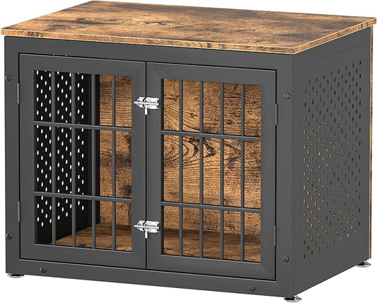 32" Heavy Duty Dog Crate Furniture for Small and Medium Dogs, Metal Kennel for High Anxiety Dogs, Chew Proof Pet Cage Indoor, Decorative Dog Kennel End Table-PawvioPets