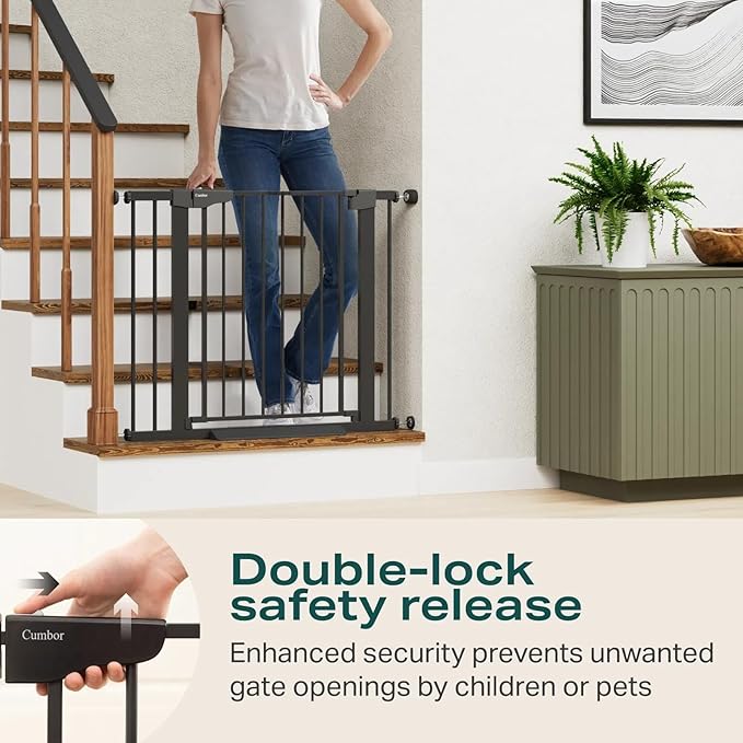Cumbor 2 Pack 29.7-40.6" Baby Gate for Stairs, Mom's Choice Awards Winner-Dog Gate for Doorways, Pressure Mounted Self Closing Pet Gates for Dogs Indoor, Safety Child Gate with Easy Walk Thru Door-PawvioPets