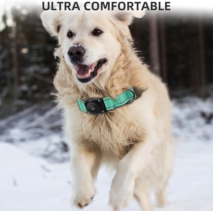 Airtag Dog Collar - 100% Waterproof Air tag Dog Collar Holder for Apple AirTag, Reflective, Soft Padded, Everlasting, GPS Dog Collar for Small Medium Large Dogs (Teal, XL)-PawvioPets