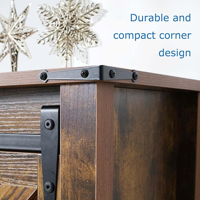 Entryway Table with Storage, Farmhouse Buffet Cabinet Coffee Bar Kitchen Island with Sliding Barn Doors & Shelves, Console Table for Kitchen, Dining Room, Living Room, Brown-PawvioPets