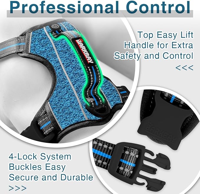 BARKBAY Dog Harness No Pull with ID Tag Pocket - Heavy Duty, Reflective, Easy Control for Large Dogs(Blue/Black,S)-PawvioPets