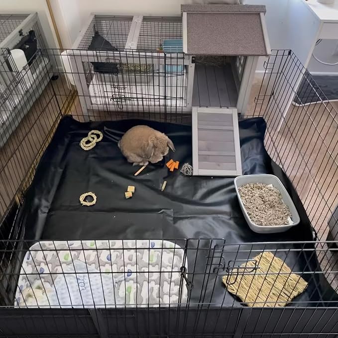 Aivituvin Rabbit Hutch Indoor Bunny Cage Outdoor Bunny House with Wire Floor Leakproof Plastic Tray-PawvioPets