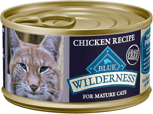 Blue Buffalo Wilderness High-Protein & Grain-Free Wet Cat Food Paté for Adult Cats 7+, Made with Natural Ingredients, Chicken Recipe, 3-oz. Cans (24 Count)-PawvioPets