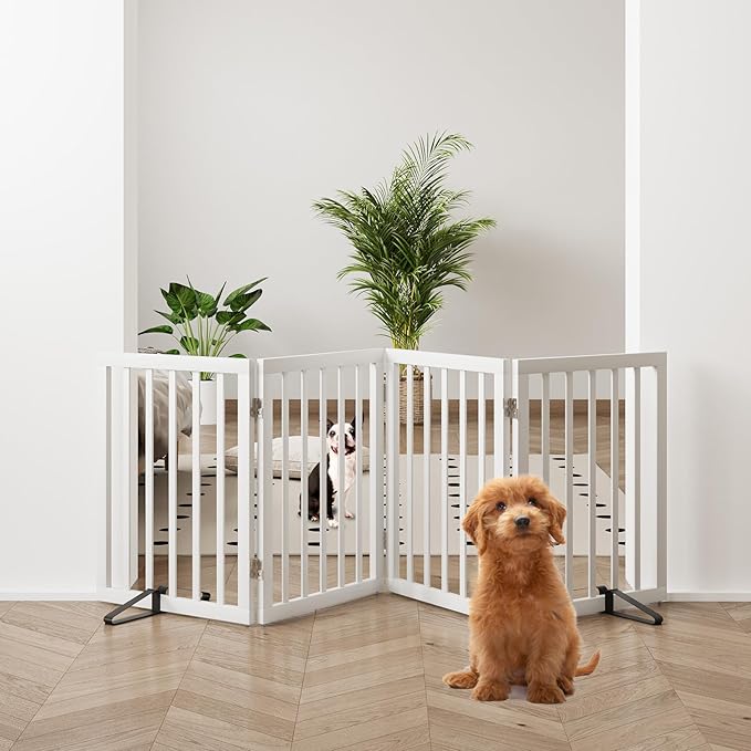 37-74" Wide Dog Gate 4 Panel Dog Gates for Stair Doorways House Indoor Freestanding Pet Gates for Dogs, Doogie Puppy Fences-PawvioPets